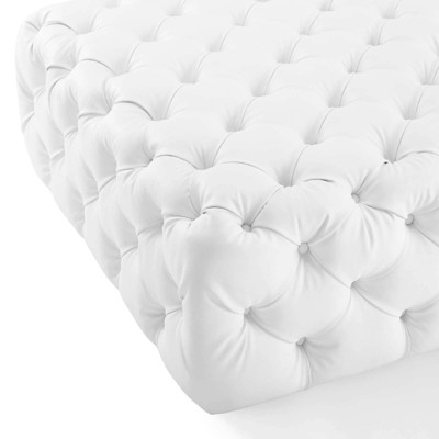 White Tufted Vegan Leather Large Square Ottoman