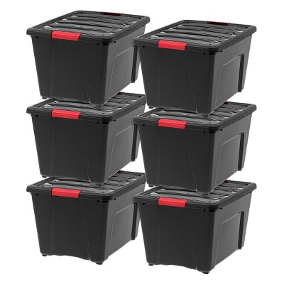 IRIS 588339 53 Quart Black Stack and Pull Storage Container Box Bin System with Secure Latching Lids for Home, Closet, or Office (6 Count)