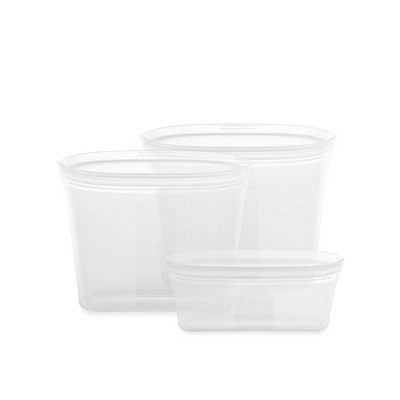 Zip Top Reusable 100% Platinum Silicone Container 3 Bag Set (2 Sandwich Size/1 Snack Size)- Clear