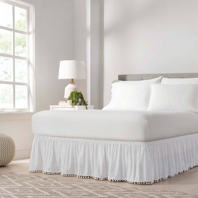 White Wrap Around Pom Bed Skirt, Twin Bed Dust Ruffle Target