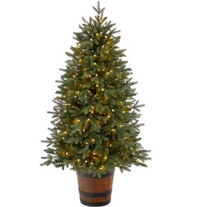 Nearly Natural 5-ft Colorado Aspen Pre-Lit Artificial Porch Christmas Tree with 200 LED lights and 497 Bendable Branches in Decorative Planter - 1 of 4