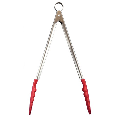 Cuisipro 12 Inch Stainless Steel Silicone Locking Tongs, Red - image 1 of 4