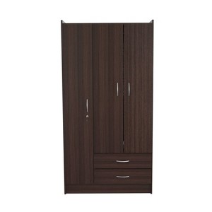 3 Door and 2 Drawer Wardrobe/Armoire Espresso - Inval: Locking Storage, Hanging Bar, Metal Handles - 1 of 4