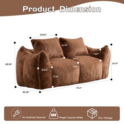 CAVINAS Giant Bean Bag Couch with 2 Pillows,Faux Fur Bean Bag Chair with Memory Foam,Bean Bag Chairs for Adults,Lounge Chair Indoor for Living Room
