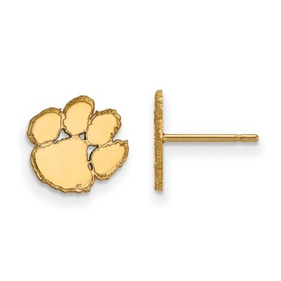 Black Bow Jewelry 14k Yellow Gold Clemson Tigers NCAA Post Earrings