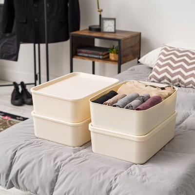 Medium Off-White Plastic Stackable Storage Bins with Lids