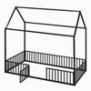 TIRAMISUBEST Twin/Full Size Metal House Bed with Fence and Door, Modern House Floor Bed Montessori Bed with Roof Design - 4 of 4