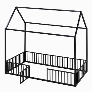 Bellemave Twin Floor Bed with Door and Fence,  Bed Twin Size with Roof/House Floor Bed for Kids, Girls, Boys, Black - 1 of 3