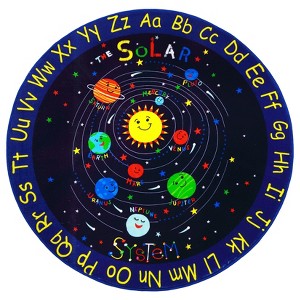 Kids Rug 4ft Circle Play Rug Educational Learning Carpet Round Nursery Playmat Non-Slip Galaxy Planets Stars Play Rug for Playroom Bedroom - 1 of 4