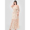 Slickblue Women's Floral Chiffon Maxi Dress, Off Shoulder, Smocked Back, Ruffled Tiered, Cream, Size S-L - 4 of 4
