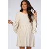 PinkBlush Beige Raw Edge Bell Sleeve Babydoll Maternity Dress - 3 of 4