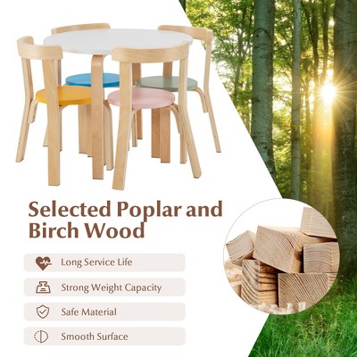 Multicolor Wooden Kids Activity Table and Chair Set with Toy Bricks