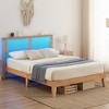 WhizMax Full Size Bed Frame with Rattan Square Headboard and LED Lights, Oak Full Size Rattan Bed Frame with Wooden Slats Support, Mattress Foundation - 3 of 4