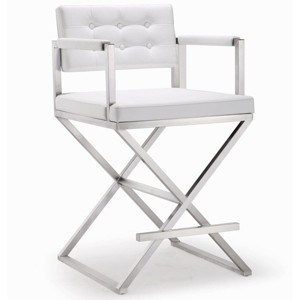 TOV Furniture Director Performance Vegan Leather Stool with Silver Base White - 1 of 4