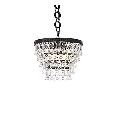 Nordic Black Iron and Crystal 4-Light Pendant Chandelier
