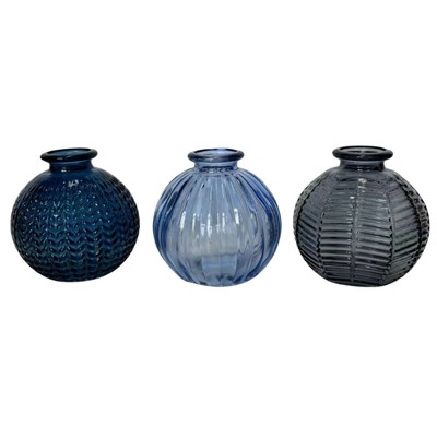 VIP Glass 3.35 in. Multicolor Round Bud Vases Set of 3