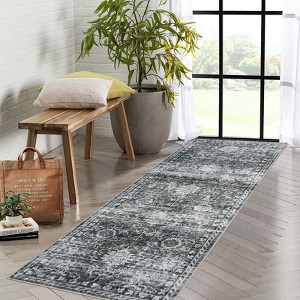 Traditional Distressed Area Rugs for Living Room Bedroom Non Slip Washable Medallion Pattern Printed Thin Carpet Rugs - 1 of 4