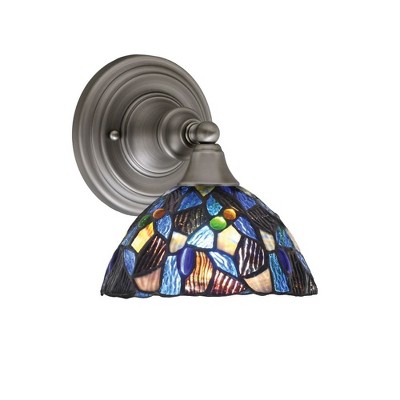 Toltec Lighting Any 1 - Light Sconce in  Brushed Nickel with 7" Blue Mosaic Art Glass Shade