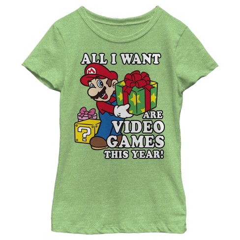 488px x 488px - Girl's Nintendo Christmas Mario All I Want Are Video Games T-shirt - Green  Apple - X Small : Target