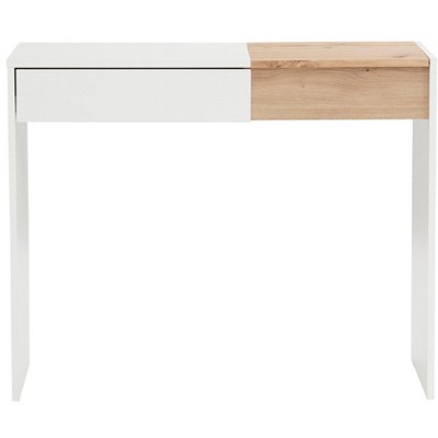 Ren Home Niles Vanity Desk with 1 Drawer and Flip-Out Mirror, Oak and White