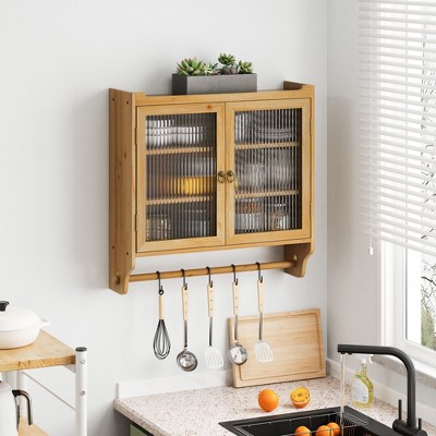 NicBex Sideboard Buffet Cabinet 24.8" Vintage Storage Cabinet with 2 Glass Doors Wall Cabinet with 3-tier Storage Kitchen Pantry for Kitchen