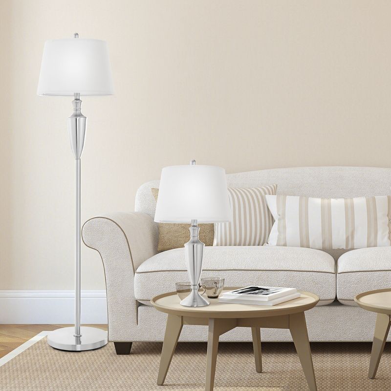 Costway 3 Piece Lamp Set Modern Floor Lamp & 2 Table Lamps Nickel Finish Lamps W/ Base, 5 of 10