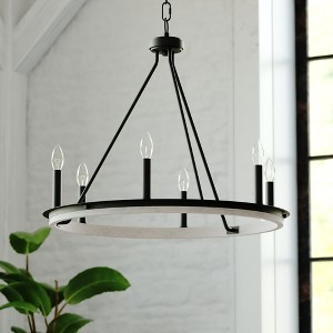 VAXCEL Russel 6 Light Matte Black and Weathered Gray Farmhouse Candle Wheel Chandelier - 1 of 4