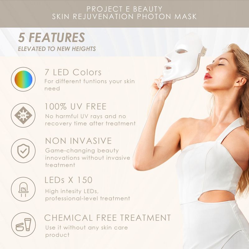 Project E Beauty LightAura | LED Light Therapy for Face | 7-Color LED Face Mask | Home Skin Rejuvenation & Anti-Aging Light Therapy | Facial Skin Care, 4 of 10