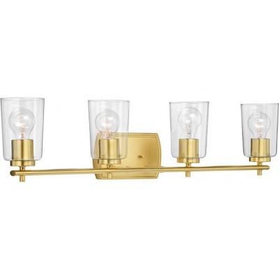 Progress Lighting Adley 4-Light Bath Vanity in Satin Brass with Clear Glass Shades