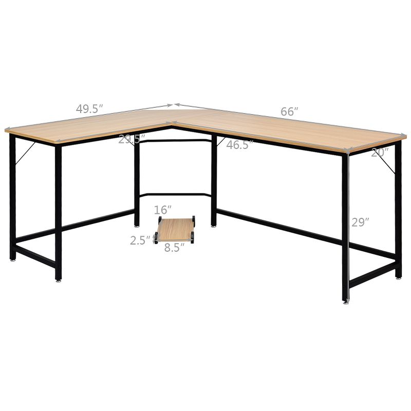 Costway L-Shaped Computer Desk Corner Workstation Study Gaming Table Home Office, 4 of 9