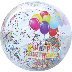 Birthday Beach Balls: Happy Birthday Balloon Beach Ball Garland, Jumbo and Mini Beach Balls, Glitter Beach Ball, Great Pool Party Birthday Decorations - 1 of 1