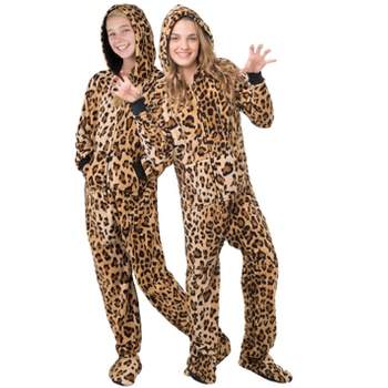 Footed Pajamas - Cheetah Spots Kids Hoodie Chenille Onesie