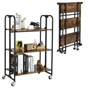Tangkula 3-Tier Folding Bar Cart Kitchen Serving Island Utility Cart Storage Shelves