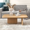 Munora 47.2" Pine Wood Coffee Table, Rectangle-Shaped Natural Finish with Abstract Base - 3 of 4