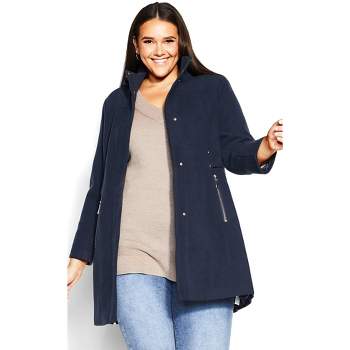 Women's Plus Size Faux Wool Plain Coat - navy | AVENUE