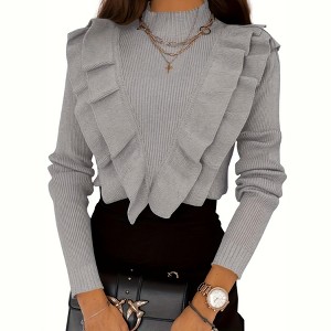 Imily Bela Women's Fall Winter Mock Neck Fitted Pullover Sweater Casual Tops Warm Soft Knit - 1 of 4