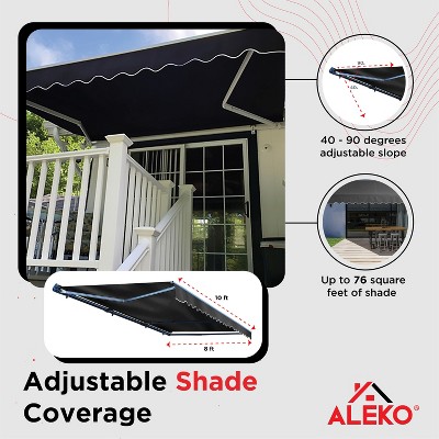 Black 10' x 8' Retractable Patio Awning with White Frame