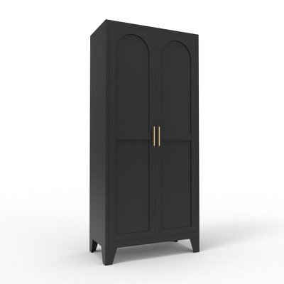 Chic Crate 71'' 2 Shapely-Door Metal Cabinet – Adjustable Shelves for Bedroom/Living/Kitchen (Black)