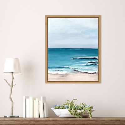 Oceanside View I Scenic Coastal Canvas Print with Maple Frame