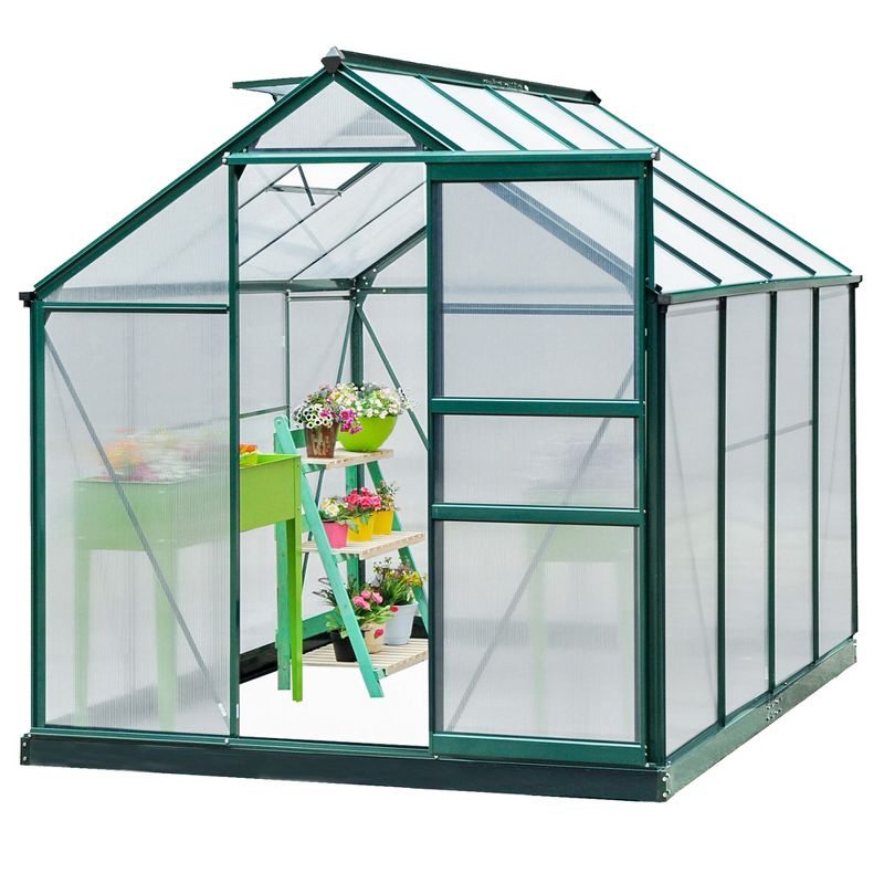 Outsunny 6.2' x 8.3' x 6.6' Polycarbonate Greenhouse, Heavy Duty Outdoor Aluminum Walk-in Green House Kit with Vent & Door for Backyard Garden, Green, 5 of 13