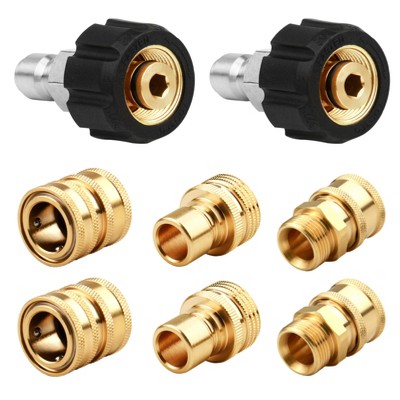 Maggift Landscape Equipment Parts and Accessories, 8-Piece Pressure Washer Adapter Set, Quick Disconnect Kit for Lawn, Gold, 1.14" * 1.14" * 1.18"