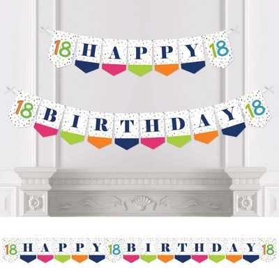 Big Dot of Happiness 18th Birthday - Cheerful Happy Birthday - Eighteenth Birthday Party Bunting Banner - Birthday Party Decorations - Happy Birthday