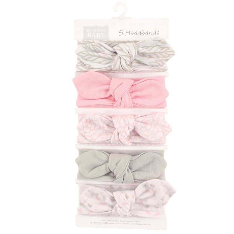 Hudson Baby Infant Girl Cotton Headbands 5pk, Gray Feather, 0-24 Months, 3 of 9
