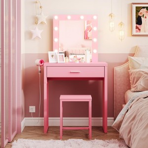 Makeup Vanity Desk with Mirror and Lights, Small Vanity for Girls' Bedroom - 1 of 4