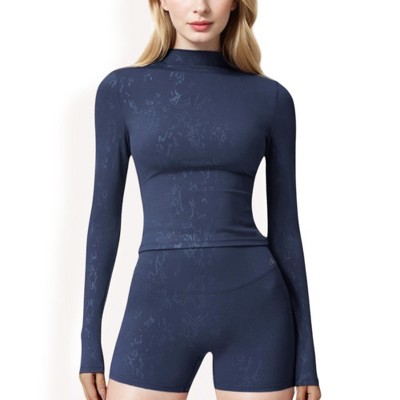 Anna-Kaci Active Women's High Neck Long Sleeve Active Top with Subtle Pattern