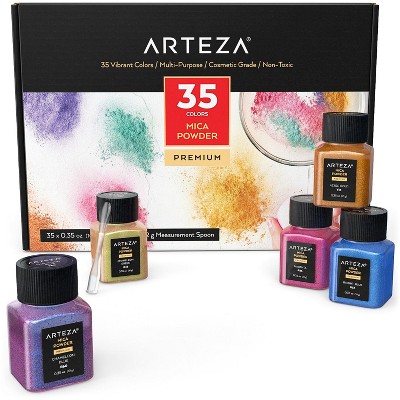 Arteza Mica Powder Art Supply Set, 0.35 oz (10g), Small Bottles - 35 Piece