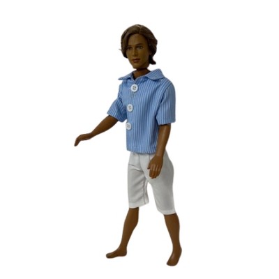 Classic Pinstripe Blue Shirt with Shorts Outfit for Ken and GI Joe Dolls