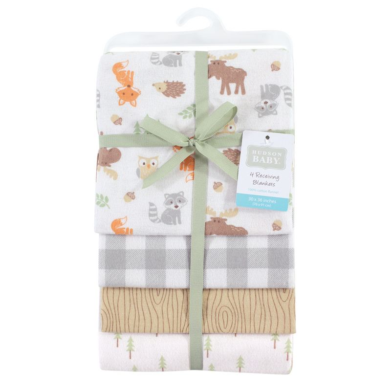 Hudson Baby Infant Boy Cotton Flannel Receiving Blankets, Woodland, One Size, 2 of 3