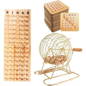 GSE Bingo Game Set with Large Brass Cage, 10 Shutter Slide Bingo Cards, Wood Master Board & 7/8" Calling Balls for Large Groups, Parties, Game Night - 1 of 4
