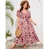 BLUEMING Summer Maxi Dress for Plus Size Women Tie Wasit Surplice Dress Flutter Sleeve A-Line Dress - 3 of 4